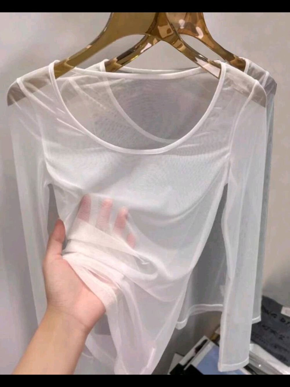 Women’s Sheer Long-Sleeve Mesh Top - White - Picture 2 of 5